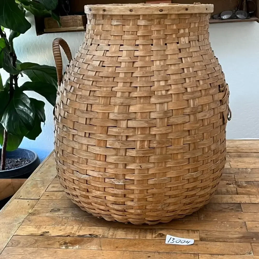 Antique Maine Penobscot Indigenous Hand Woven Handled Basket